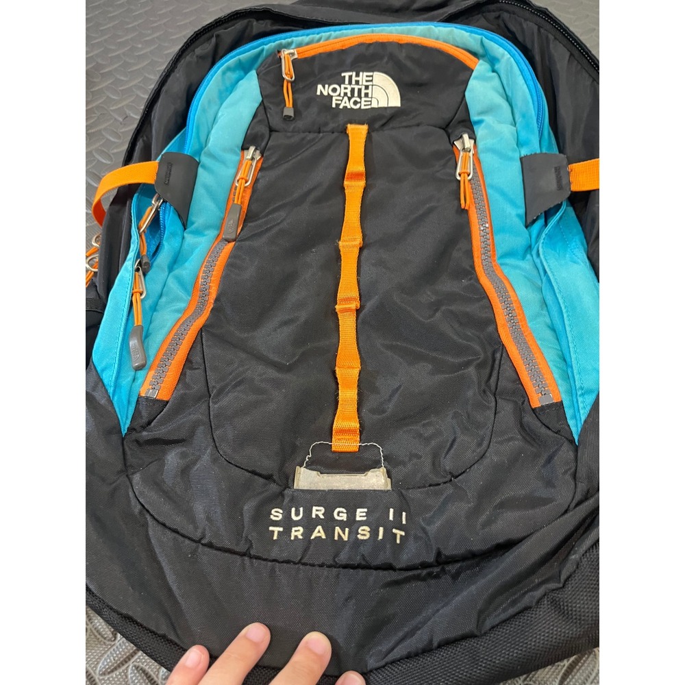 The North Face Surge II Transit Backpack Unisex OS Black Blue Orange Hiking Bag - Picture 5 of 16